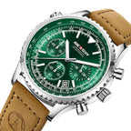 Herren-Chronographenuhr | Braunes Lederarmband